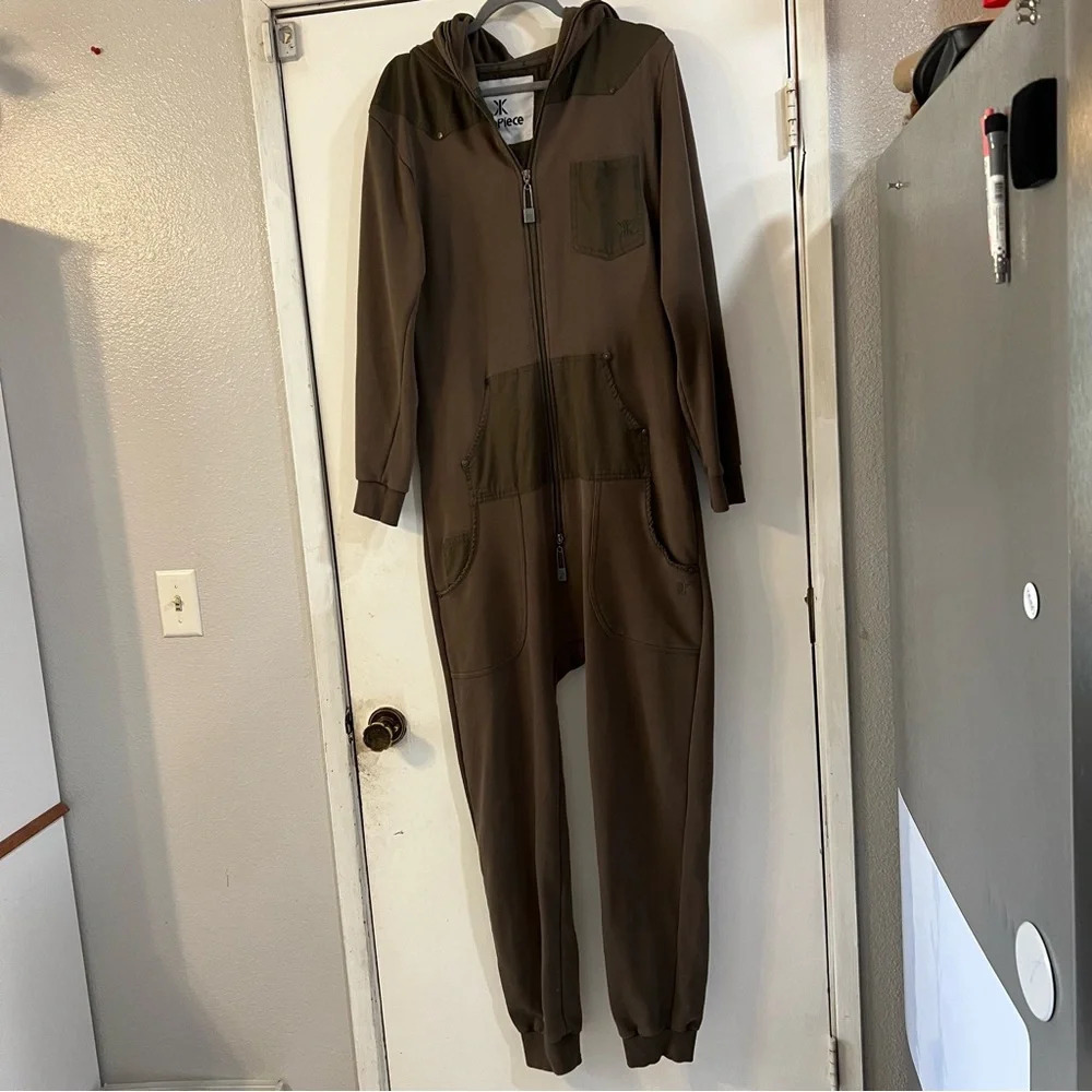 OnePiece Green Jumpsuit Utility Loungewear Cozy Jogger Pockets M Oversized
